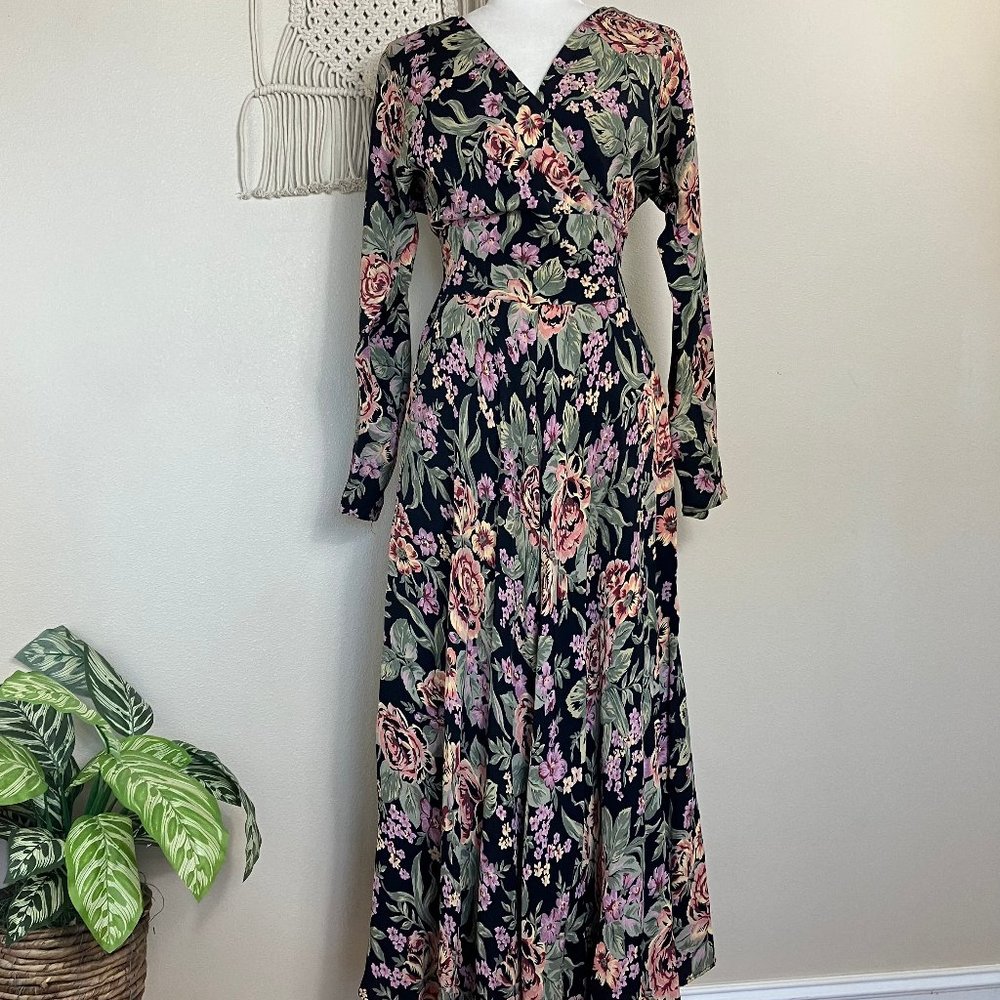 90s Donna Ricco romantic floral long sleeve maxi dress size 4